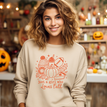 Load image into Gallery viewer, Just a girl who Loves Fall Crewneck Sweatshirt
