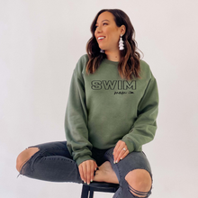 Load image into Gallery viewer, &quot;Swim Mama&quot; Crewneck Sweatshirt  (sleeve design)
