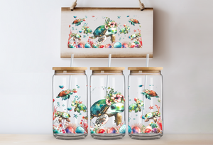 "Floral Turtle"  Can Glass