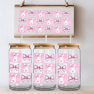 "Pink Checked Bunnies" - Can Glass
