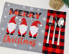 Load image into Gallery viewer, &quot;Merry Christmas&quot; Gnome Buffalo Plaid Christmas Placemats

