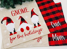 Load image into Gallery viewer, &quot;Gnome for the Holidays&quot; Buffalo Plaid Christmas Placemats

