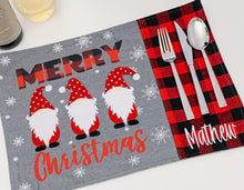 Load image into Gallery viewer, &quot;Merry Christmas&quot; Gnome Buffalo Plaid Christmas Placemats
