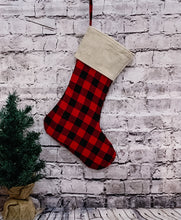 Load image into Gallery viewer, Buffalo Plaid Christmas Stocking
