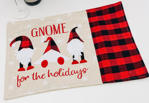 "Gnome for the Holidays" Buffalo Plaid Christmas Placemats