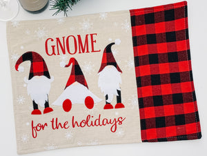 "Gnome for the Holidays" Buffalo Plaid Christmas Placemats
