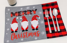 Load image into Gallery viewer, &quot;Merry Christmas&quot; Gnome Buffalo Plaid Christmas Placemats
